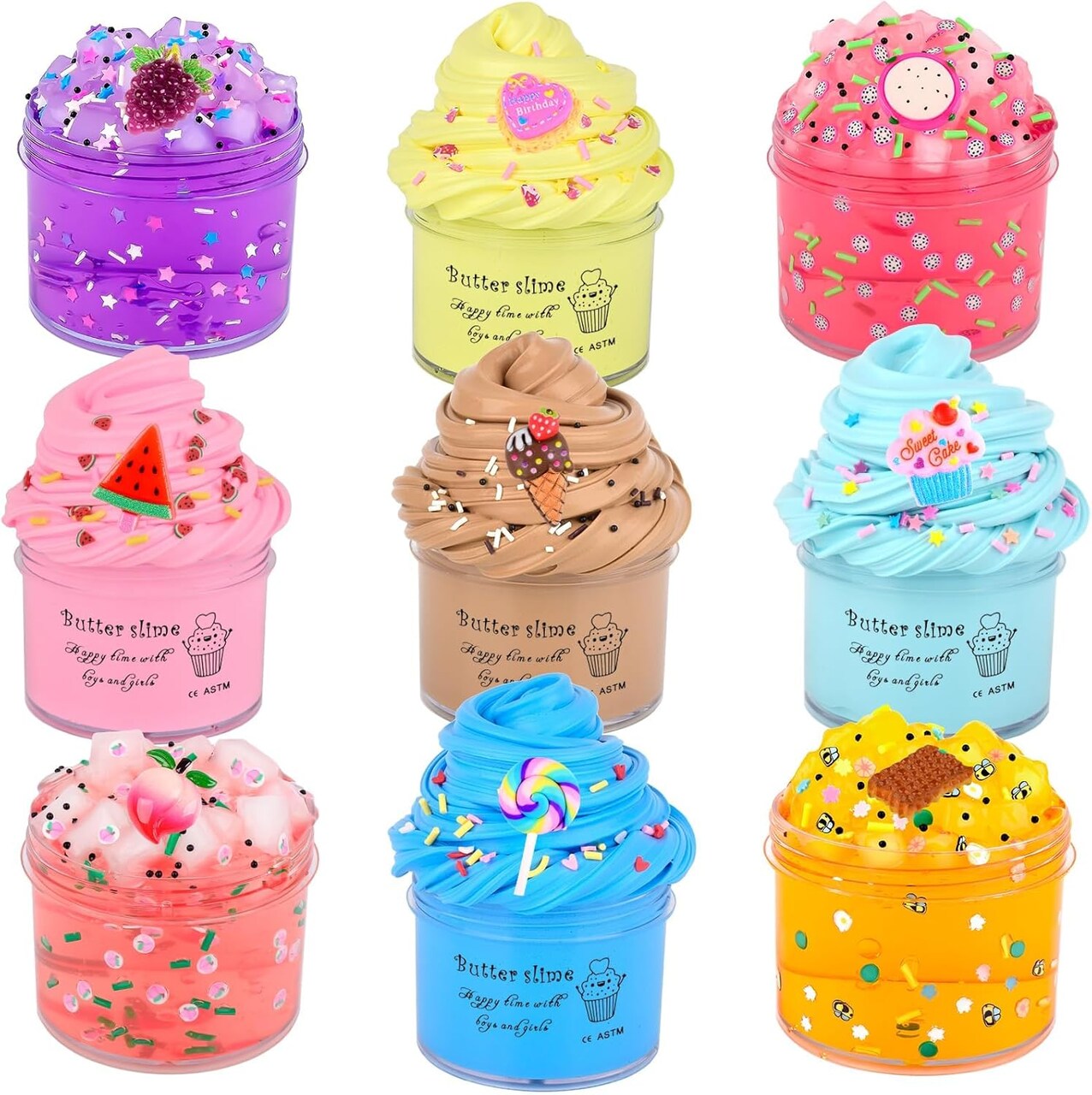 Christmas Slime Kit 9 Pack - Peach Cake Cady etc. Slime Charms